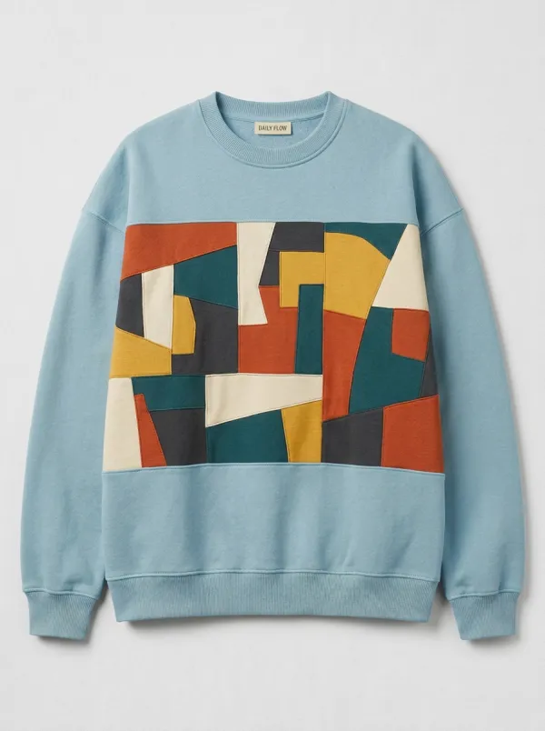 Men's Abstract Geometric Patchwork Printed Crewneck Sweatshirt