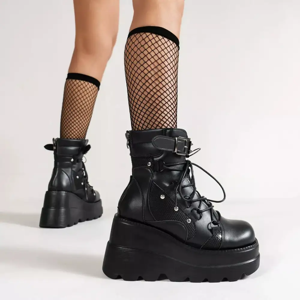 Lace-Up Platform Wedge Boots
