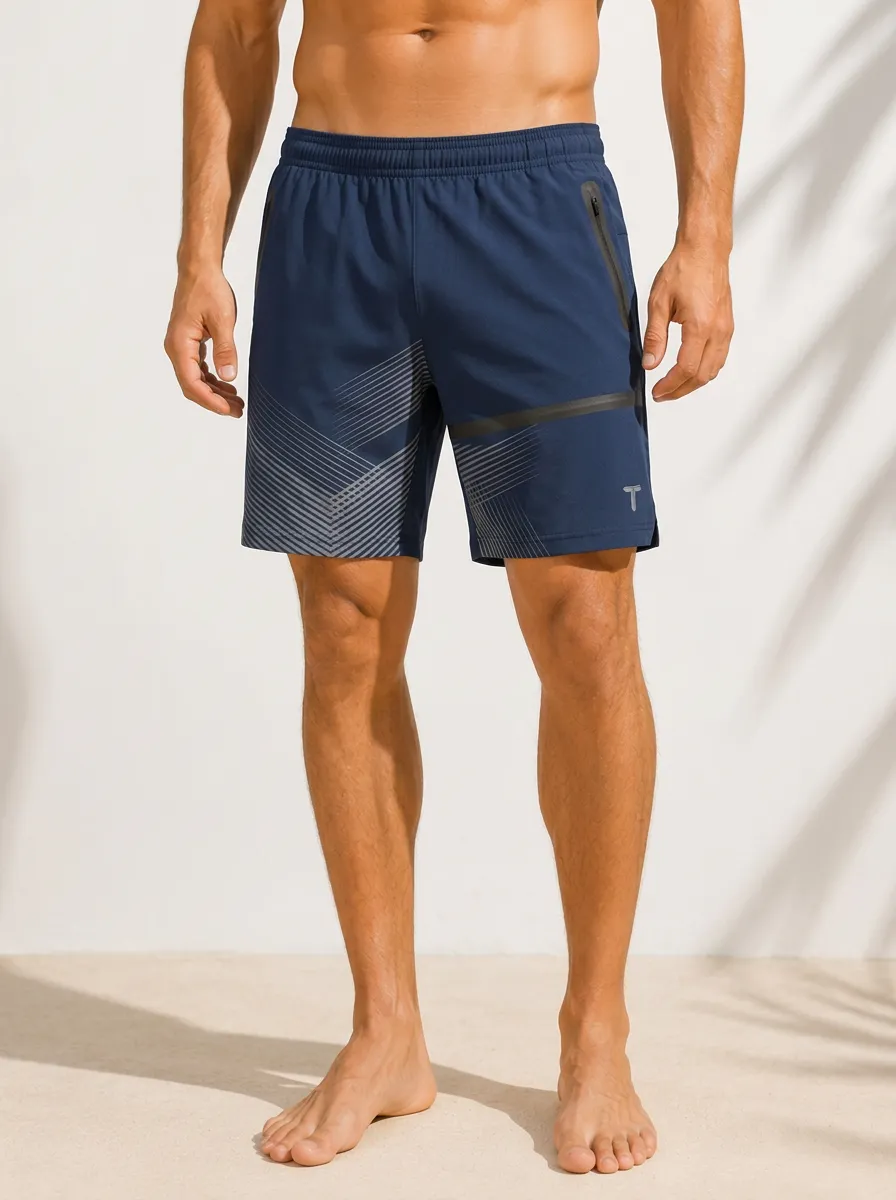 Men's Athletic Fitness Geometric Line Printed Shorts