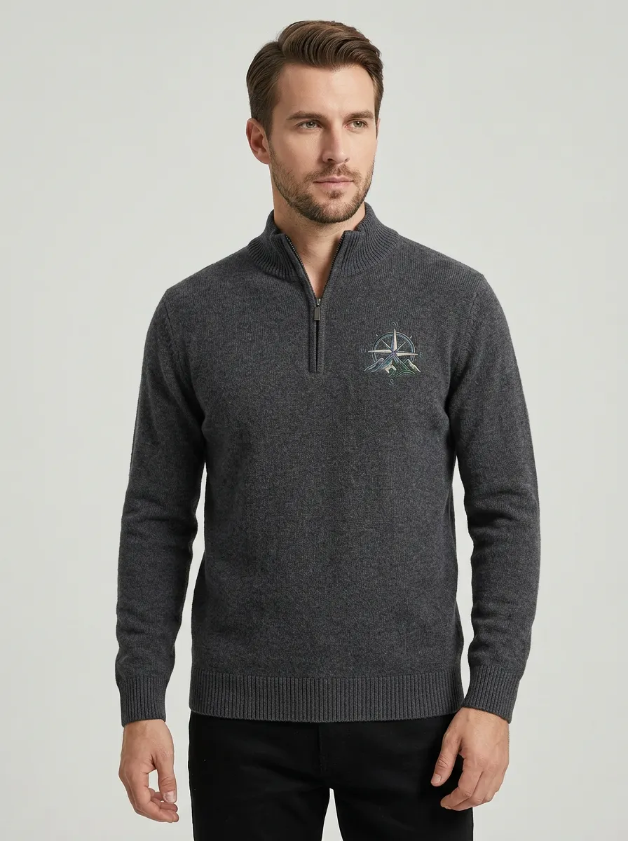 Men's Compass Mountain Embroidered Quarter-Zip Knit Sweater