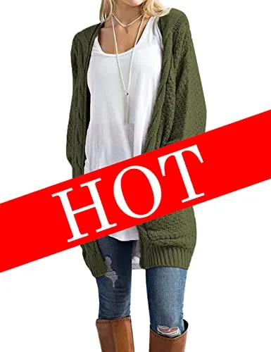 Traleubie Women's Open Front Long Sleeve Boho Boyfriend Knit Chunky Cardigan Sweater