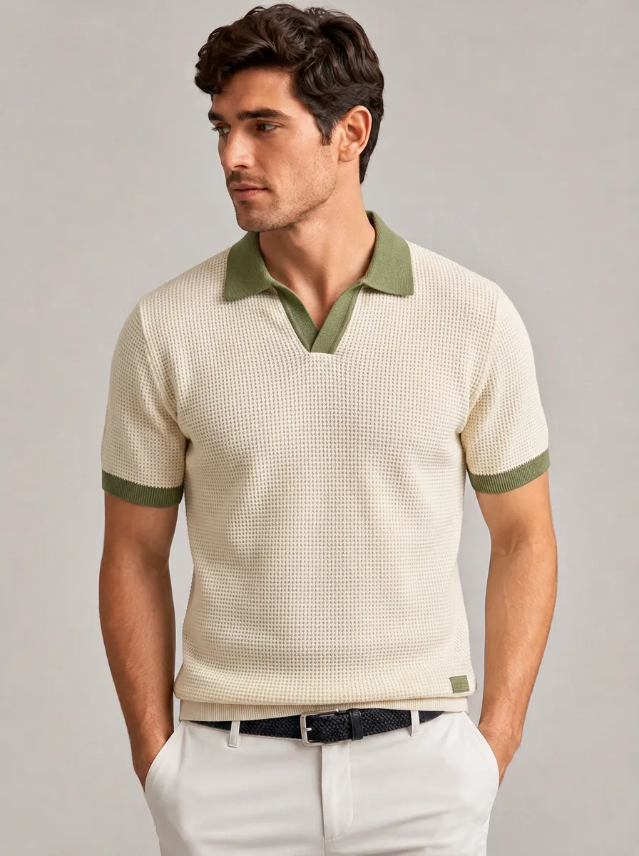 Men's Equestrian Lover Waffle Knit Contrast Trim Polo Shirt