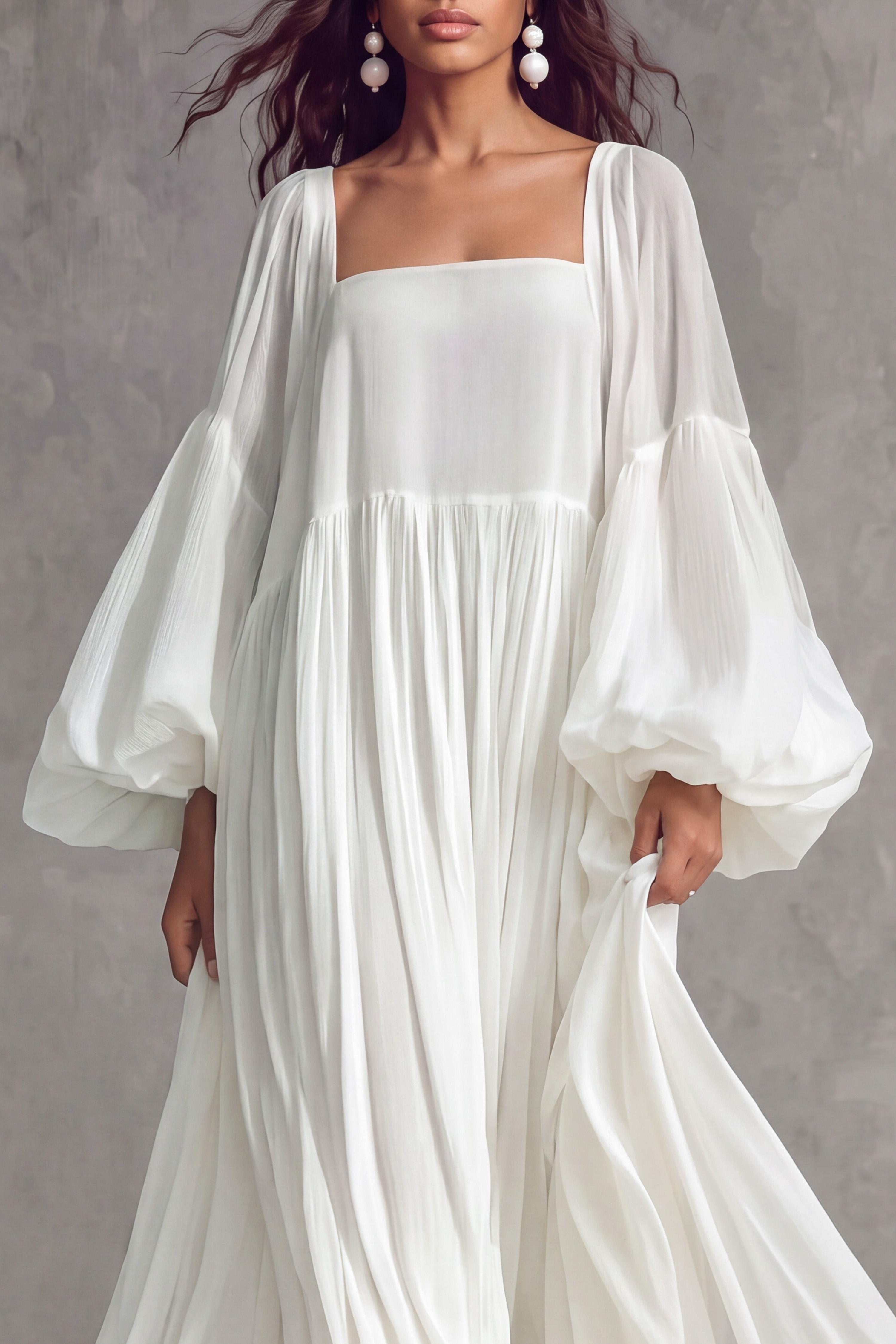 Square Neck Ruffle Maxi Dress