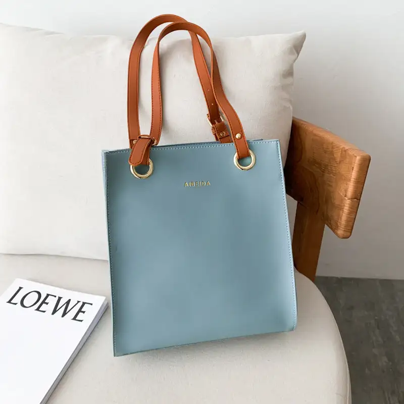 Durable PU Tote Bag Square Vertical Zipper Everyday
