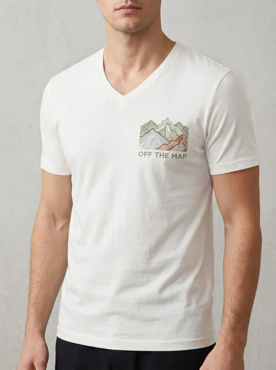 Men's Hiking Lover Off The Map Mountain Printed V-Neck T-Shirt