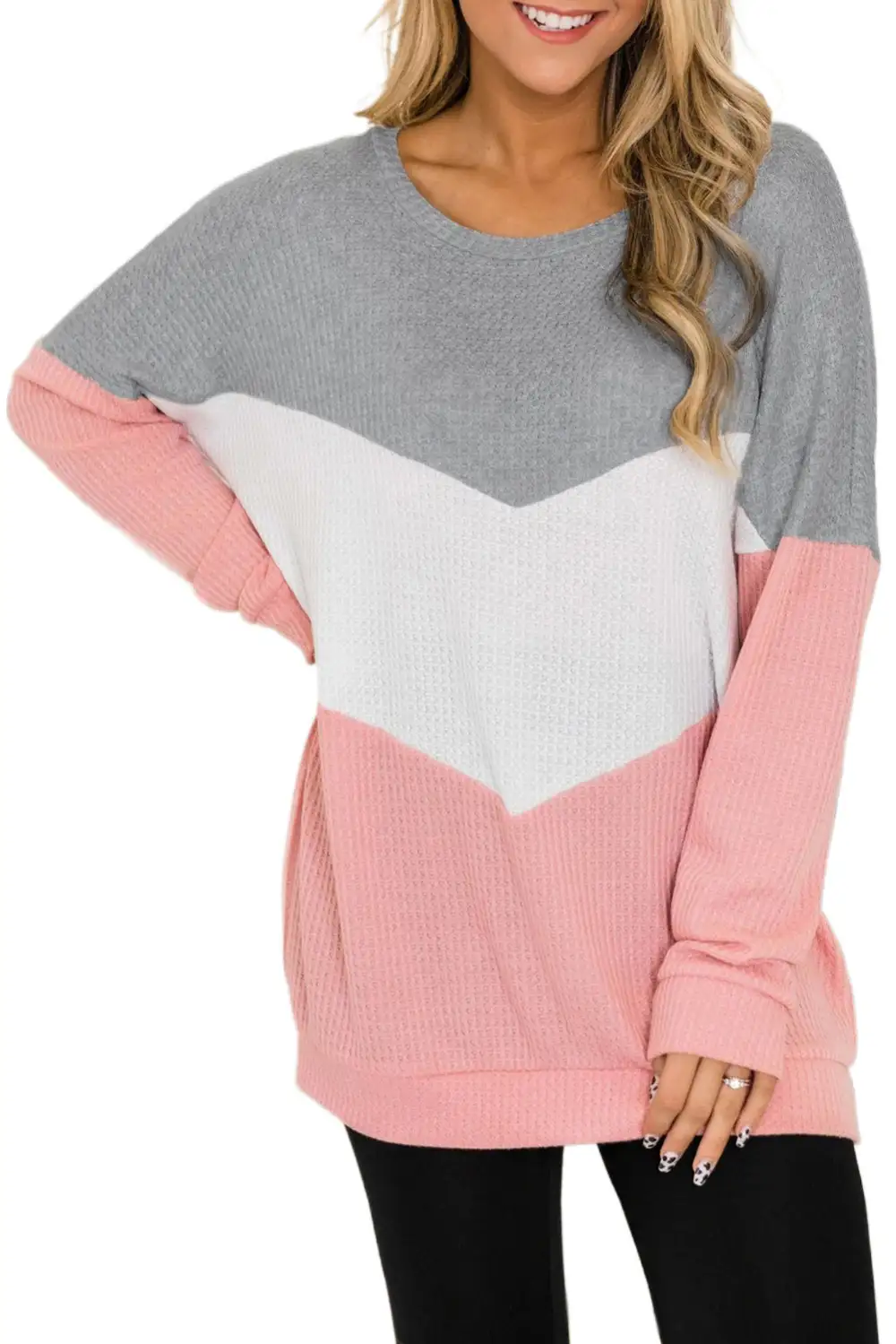 Chevron Waffle Color Block Sweatshirt