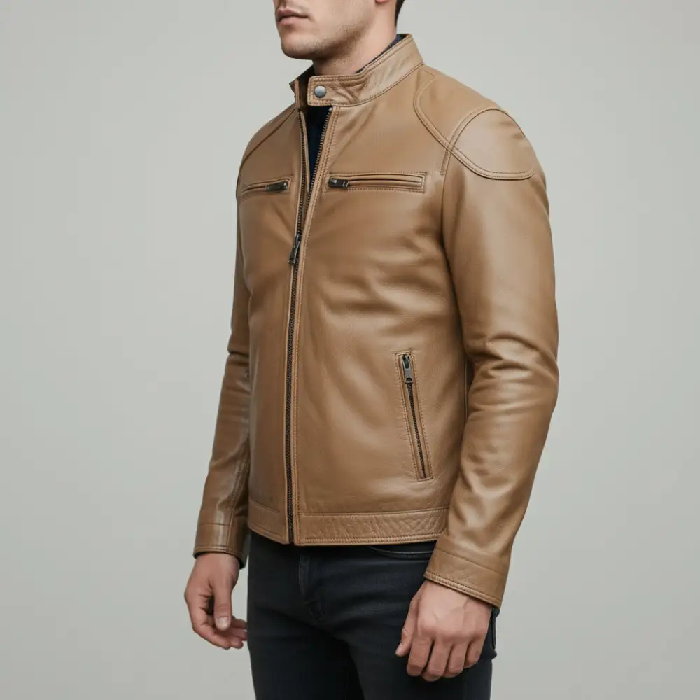 Refined Leather Biker Bomber Jacket