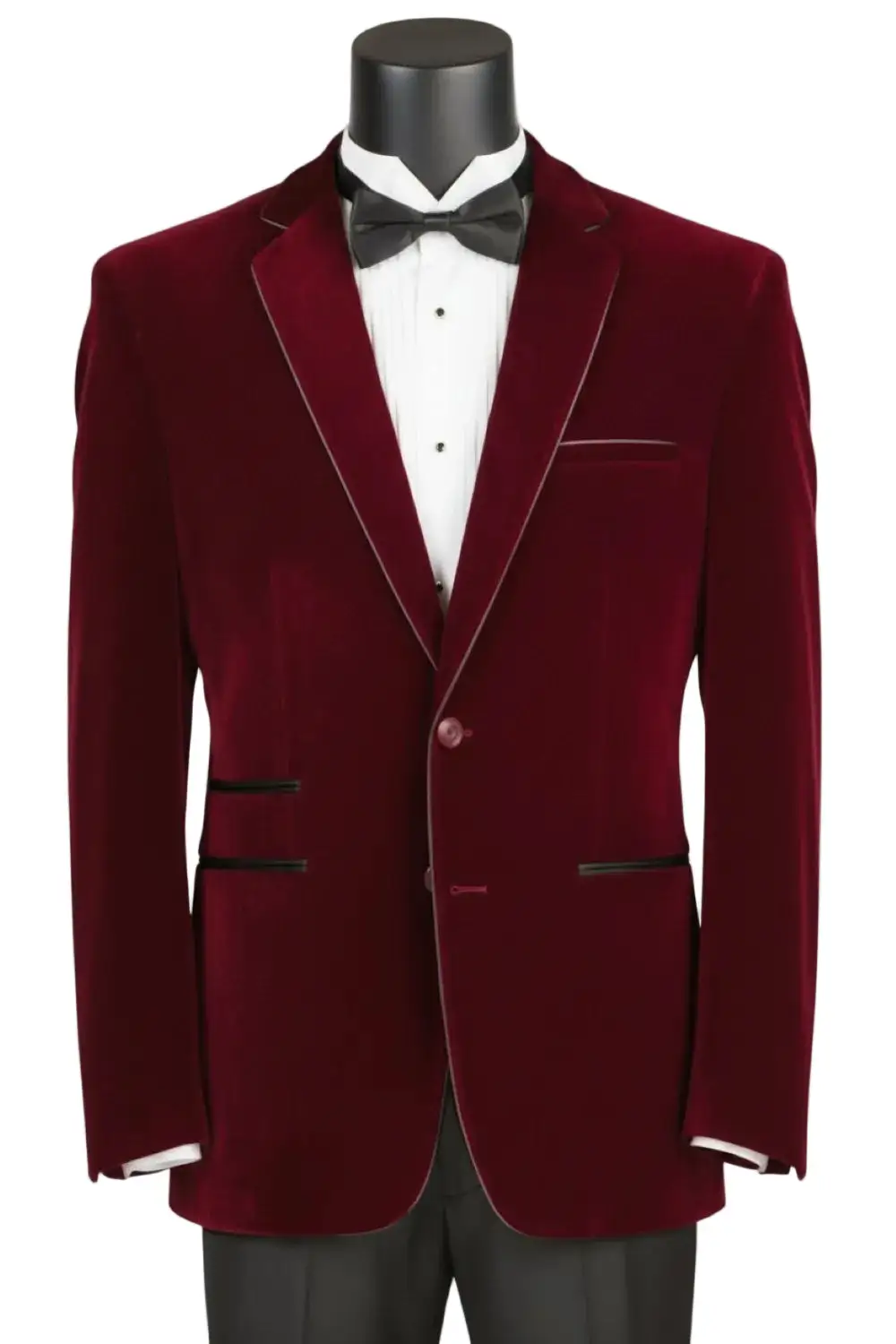 Wine Slim Fit Velvet Leather Solid Single Breasted Coat