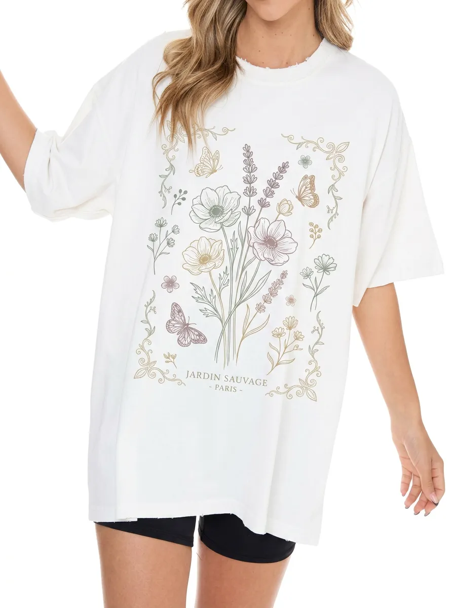 Women's Botanical Butterfly Jardin Sauvage Printed T-shirt