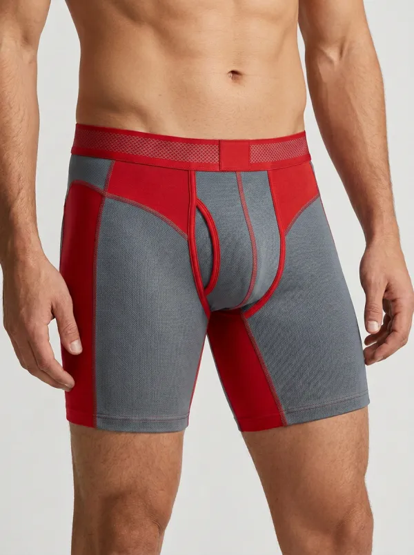 Men's Athletic Performance Grey Navy Colorblock Printed Boxer Briefs
