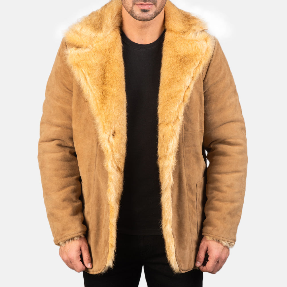 Men's Suede Leather Fur Trim Coat