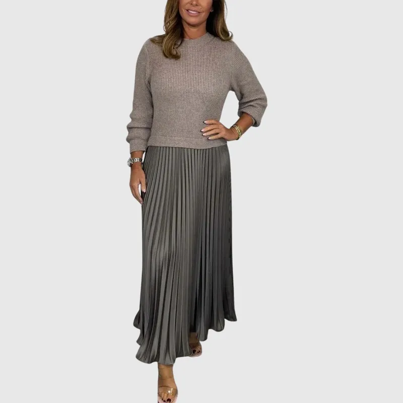 Maxi Dress With Sweater & Pleated Skirt
