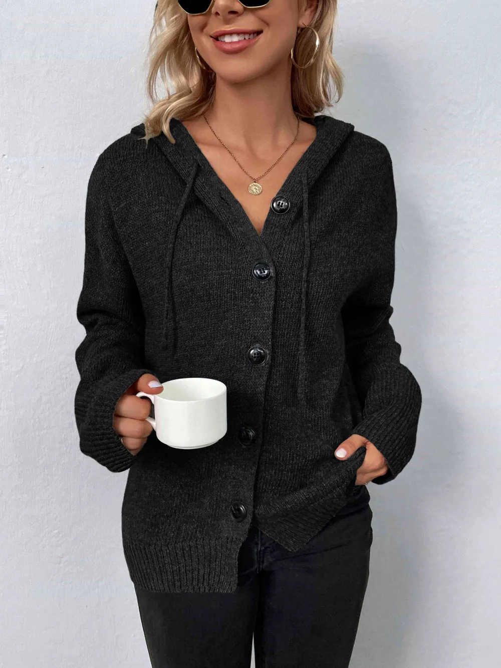 Hooded Button Front Sweater
