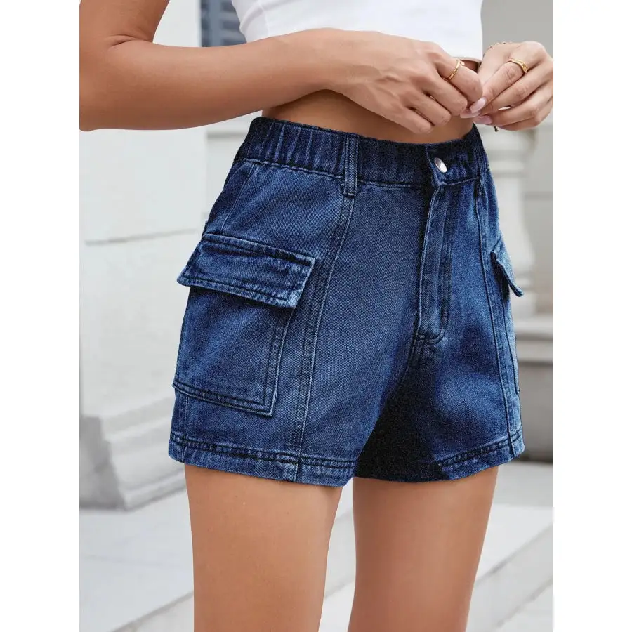 Everyday High Waist Pocketed Cargo Denim Shorts