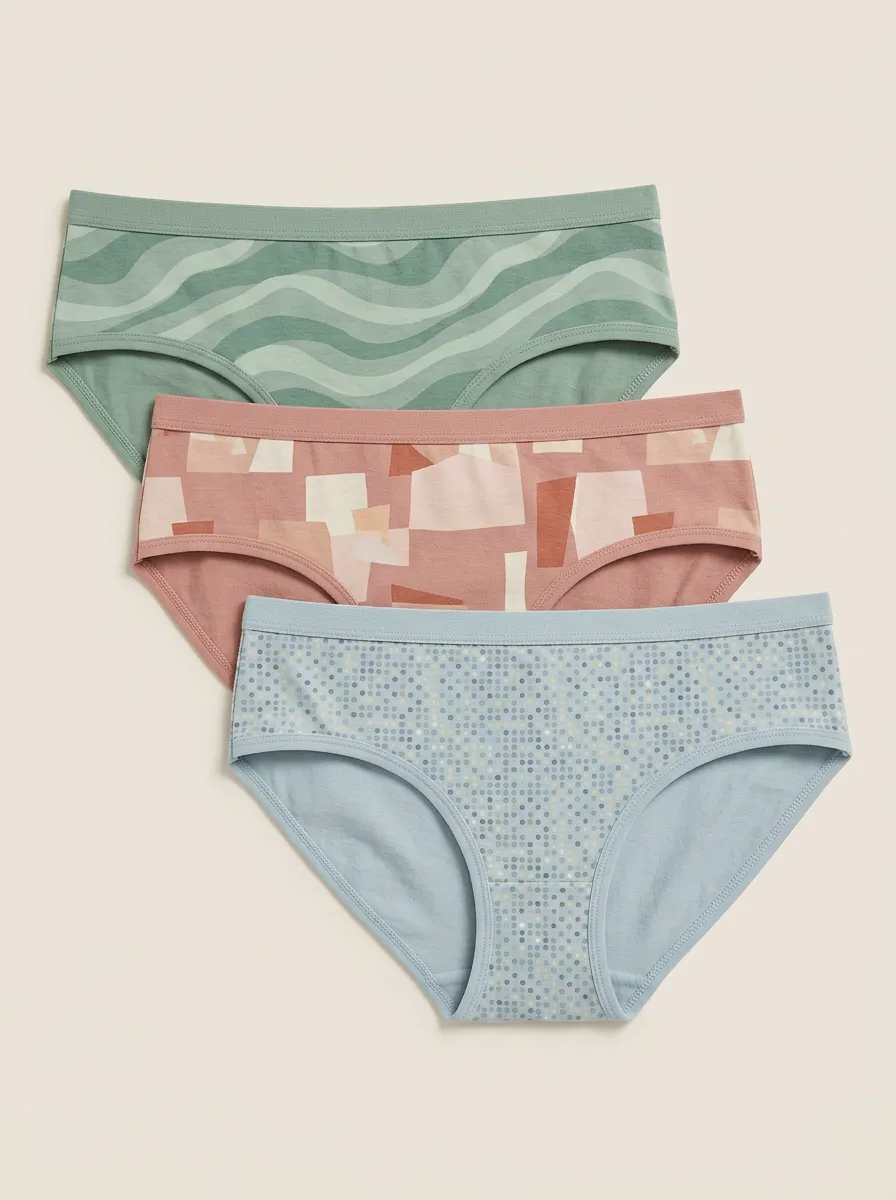 Women's Geometric Wave Dot Printed Three Pack Panties