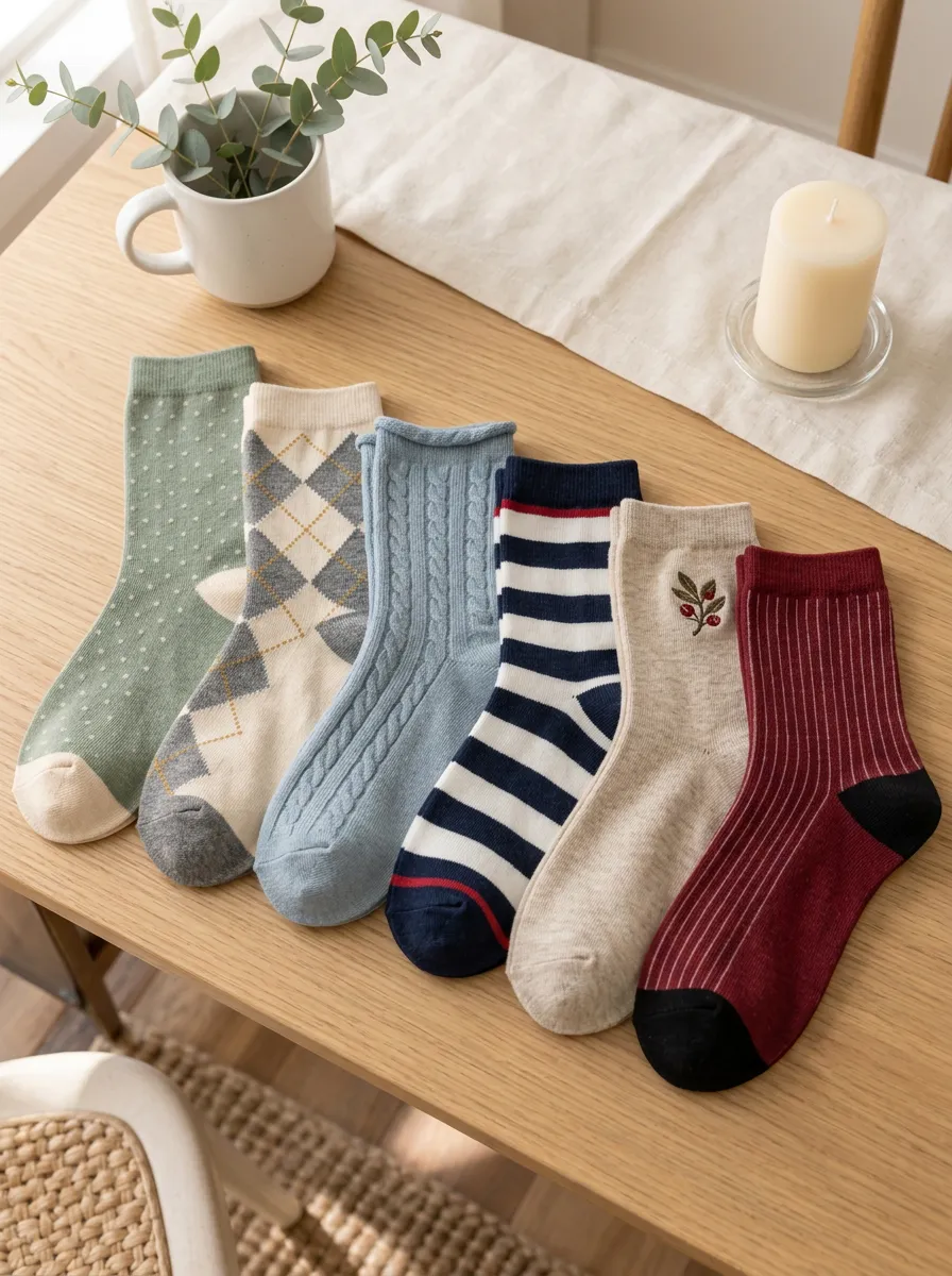 Women's Vintage Style Mixed Pattern Printed Crew Socks 6-Pack