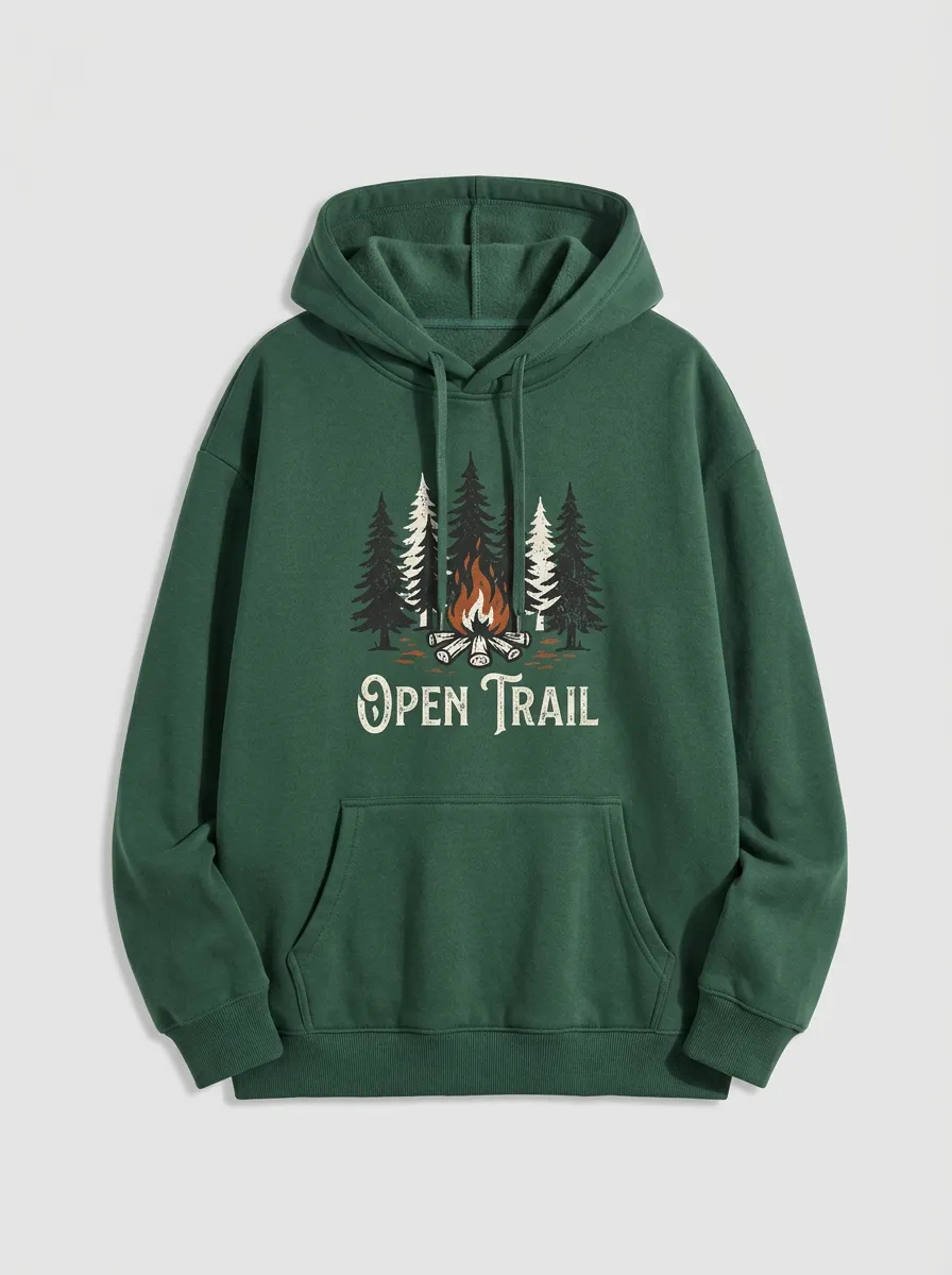 Unisex Camping Lover Open Trail Campfire Printed Hoodie