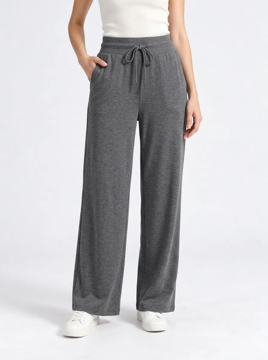 Women's Grey Wide Leg Elastic Waist Pants