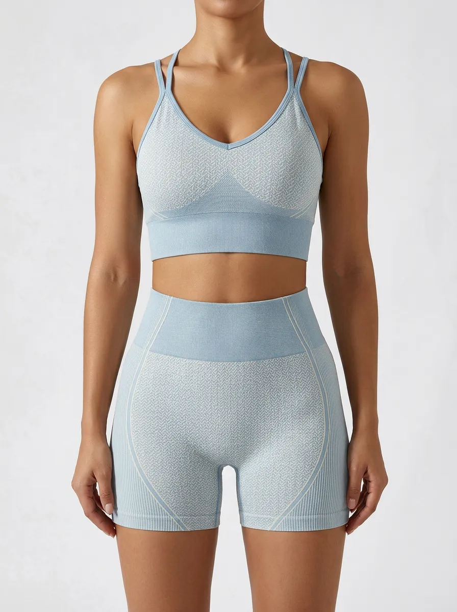 Streamlined Textured Detail Design Women's Tank Top And Sports Shorts Set
