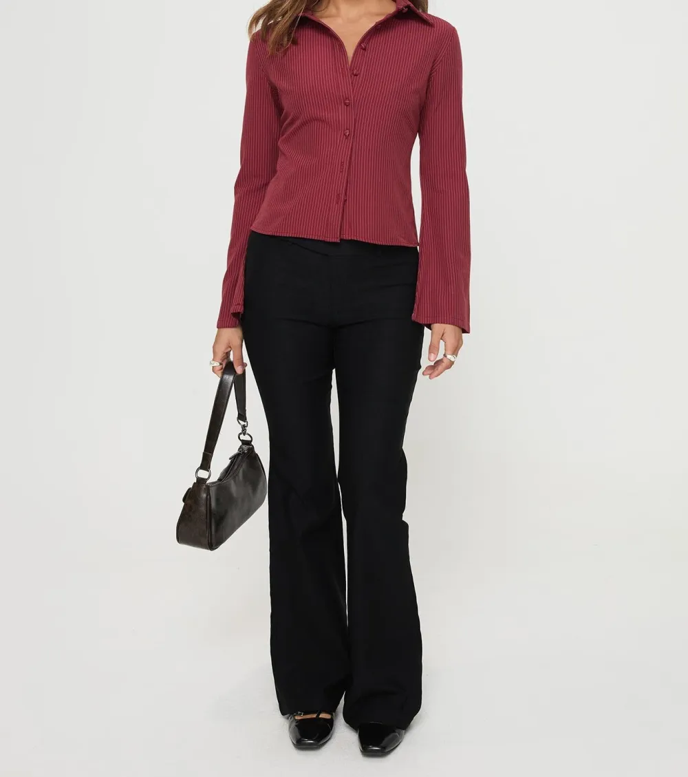 Red Pinstripe Long Sleeve Shirt