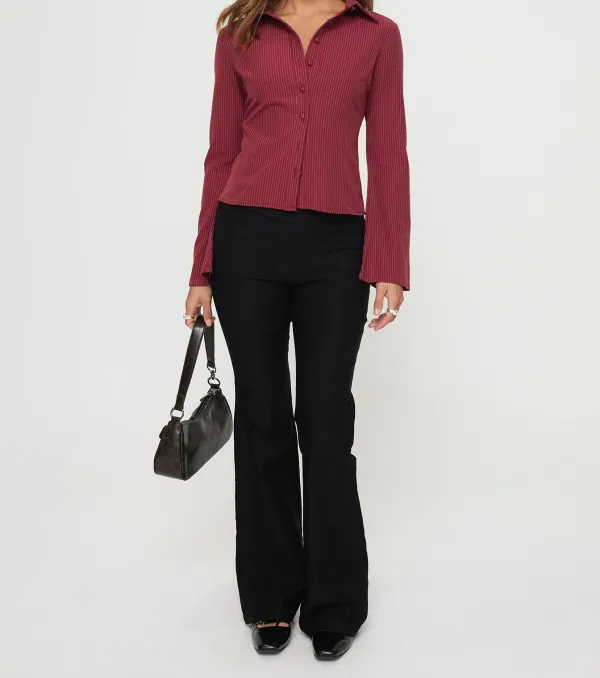 Red Pinstripe Long Sleeve Shirt