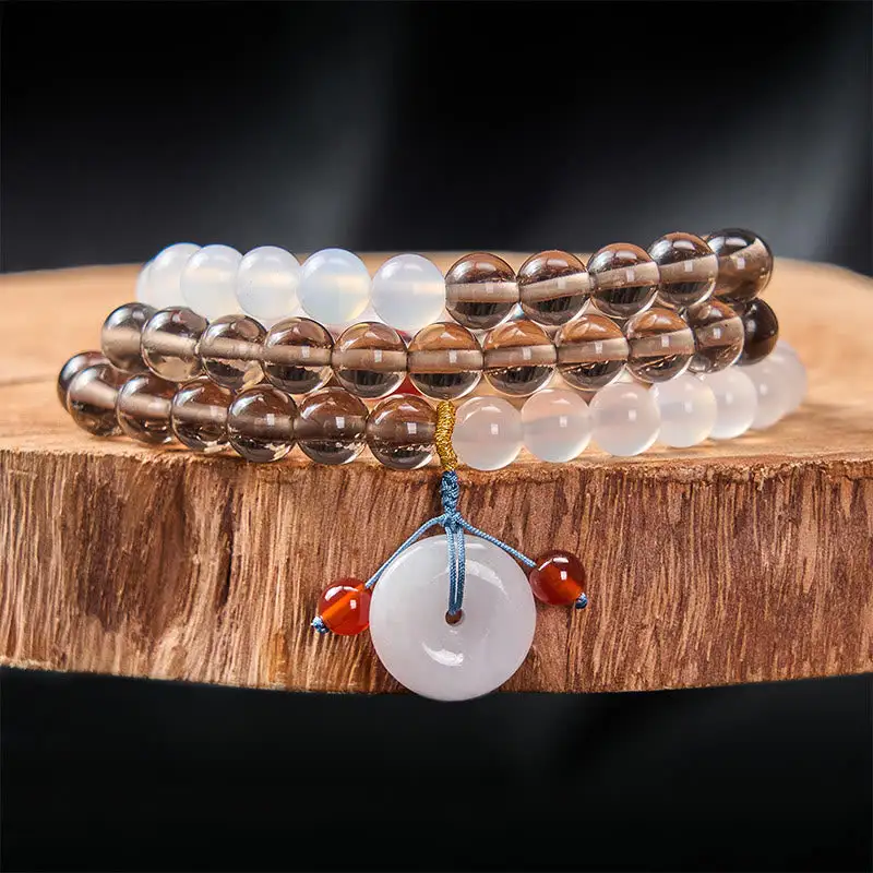 Ice Obsidian And Chalcedony Buckle Multi Wrap Bracelet