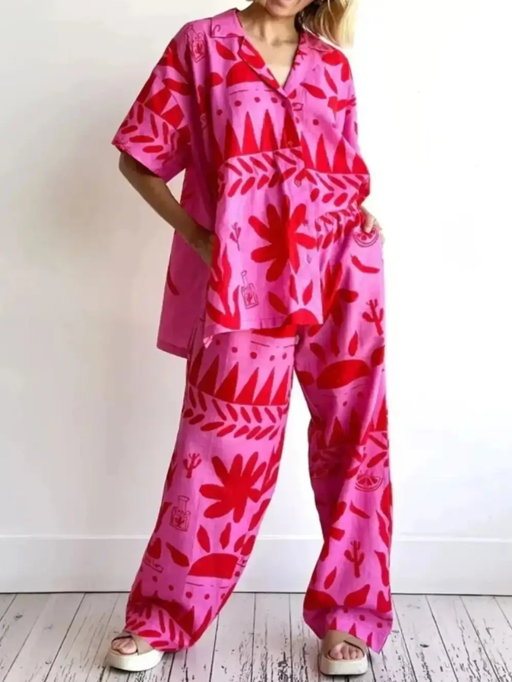 Easygoing Button Front Printed Jumpsuit