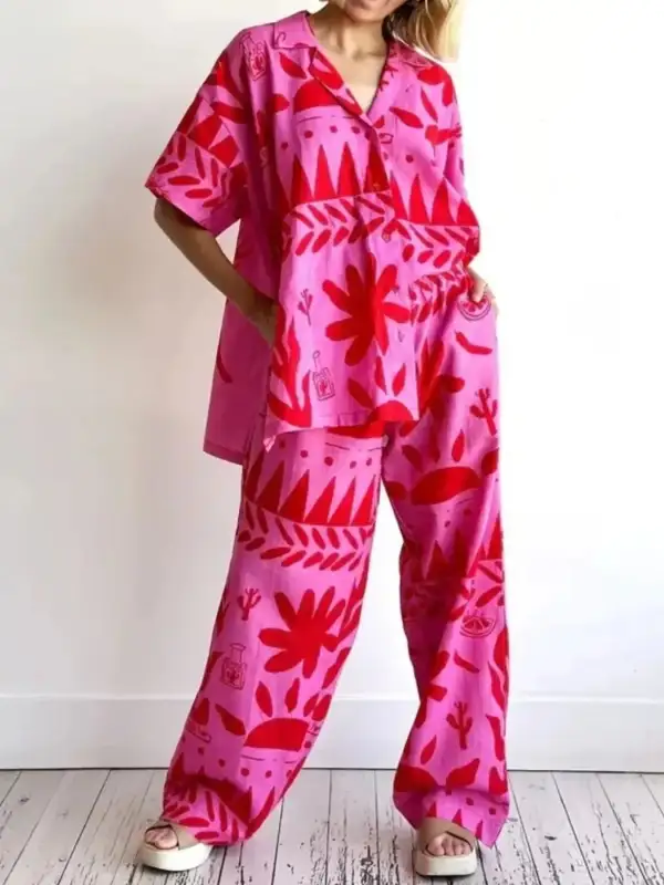 Easygoing Button Front Printed Jumpsuit