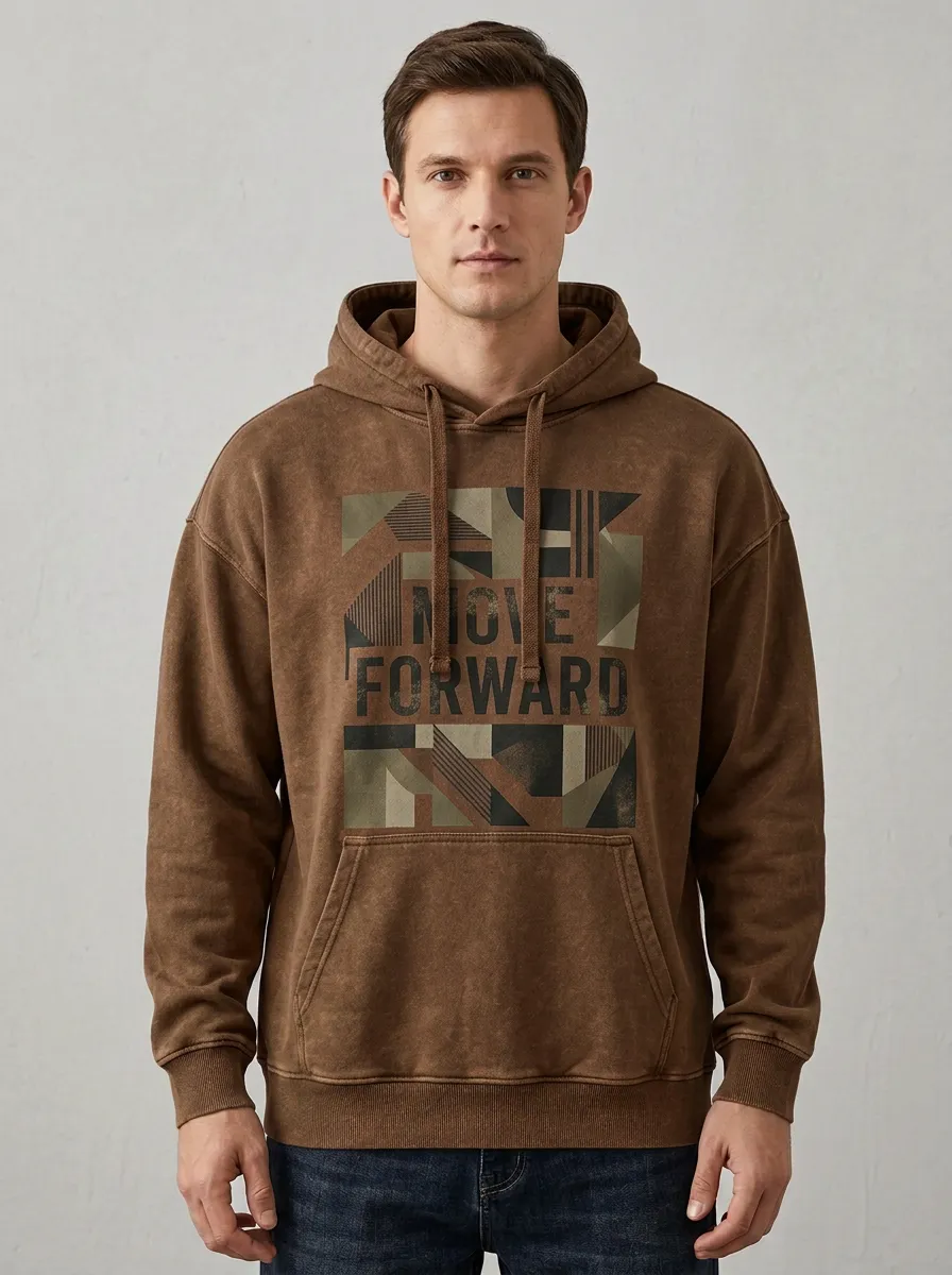 Men's Motivational Move Forward Geometric Print Hoodie