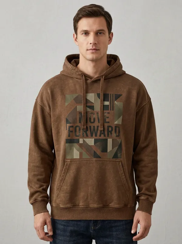 Men's Motivational Move Forward Geometric Print Hoodie