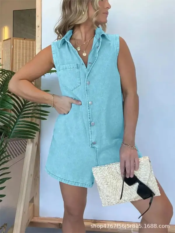 Denim Button Front Romper