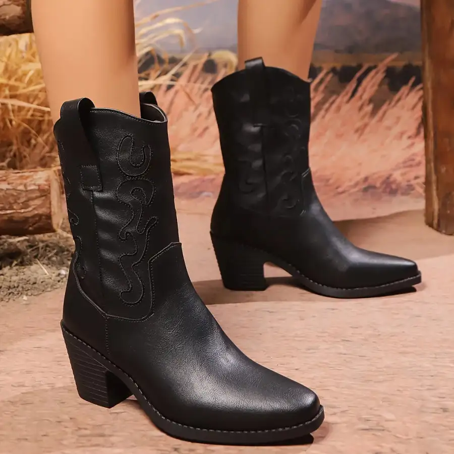 Lightweight Point Toe Block Heels Boots