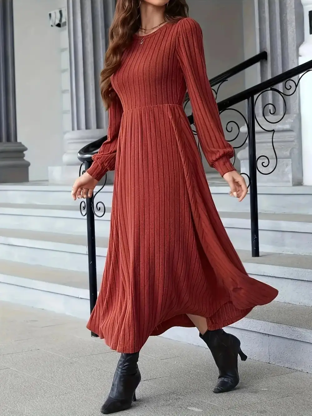 Ribbed Long Sleeve Sweater Dress