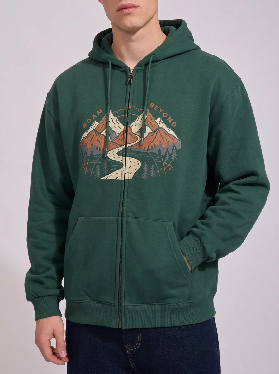 Men's Outdoor Adventure Roam Beyond Mountain Printed Zip Hoodie