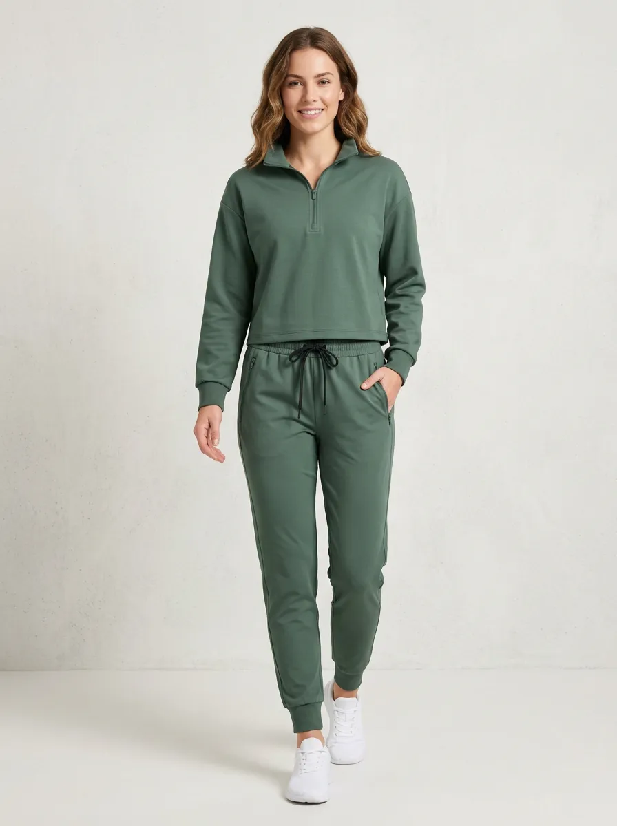 Women's Modern Quarter Zip Pullover Sweatpants Set