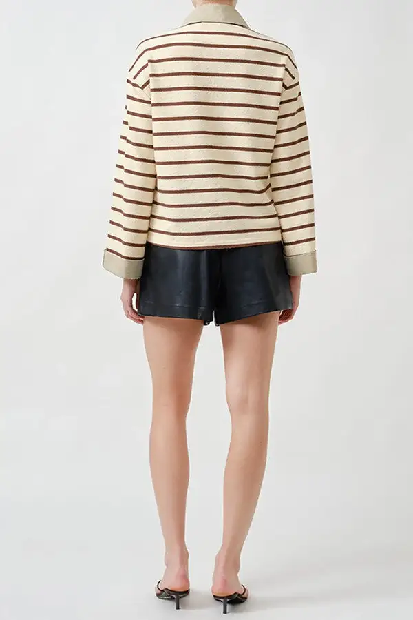 Women's Stripe Print Half Zip Long Sleeve Top