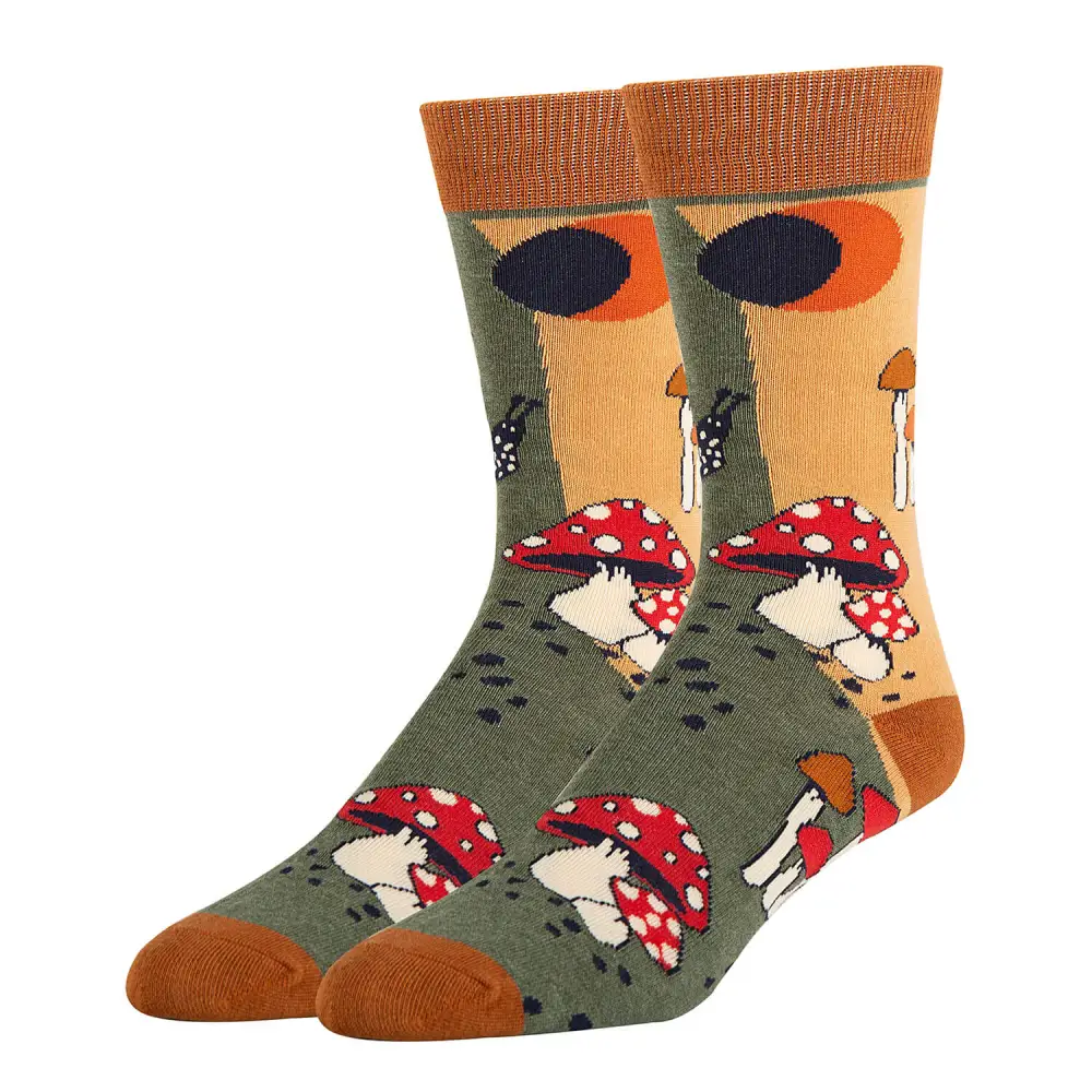 Cotton Blend Mushroom Motif Crew Socks