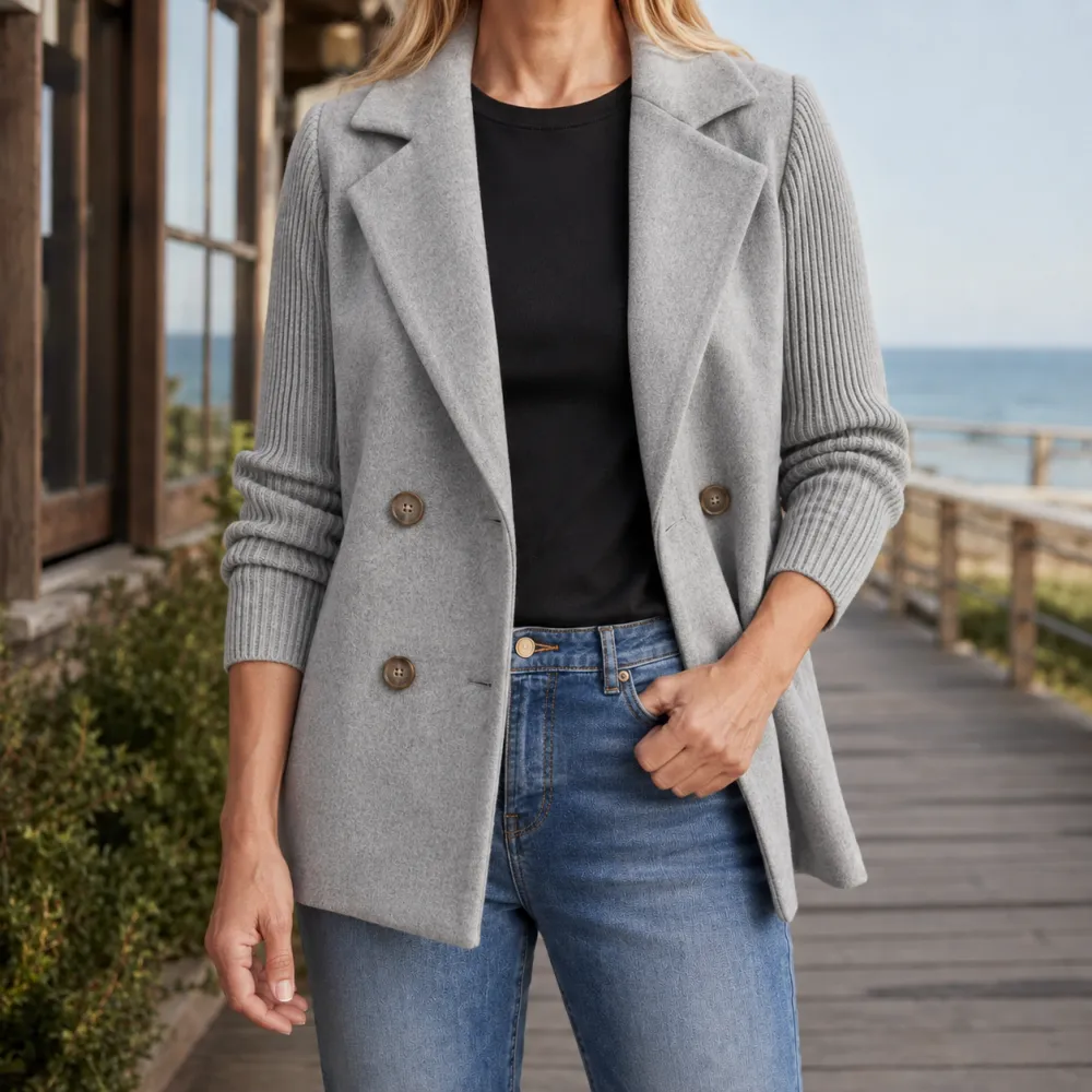 Double-Breasted Notched Lapel Blazer
