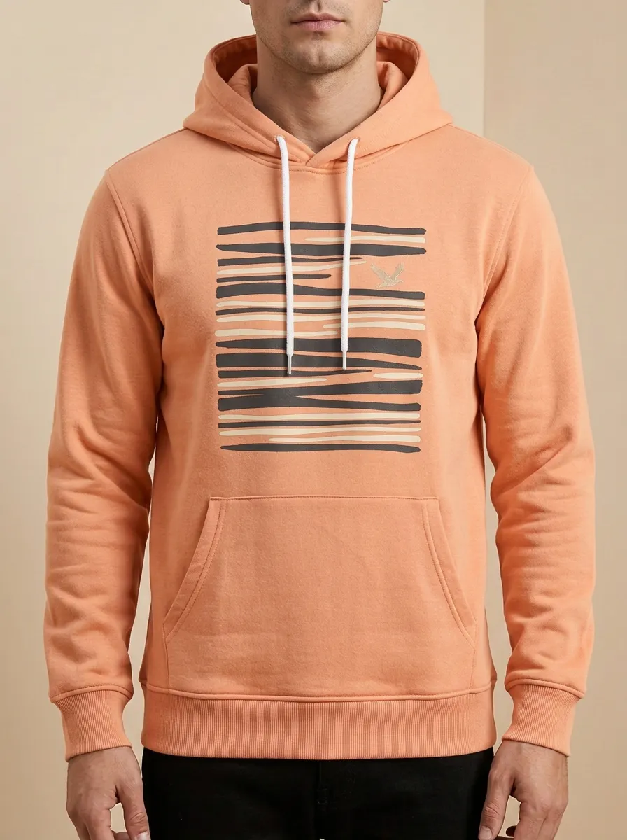 Men's Abstract Bird Stripe Graphic Print Hoodie