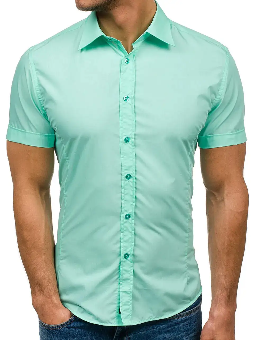 Short Sleeve Slim Fit Casual Dress Shirt