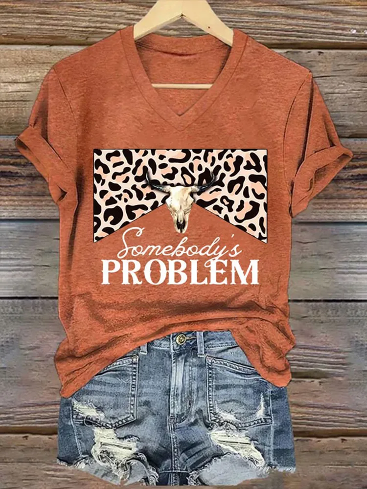 Problem Printed V-Neck Short-Sleeve T-Shirts