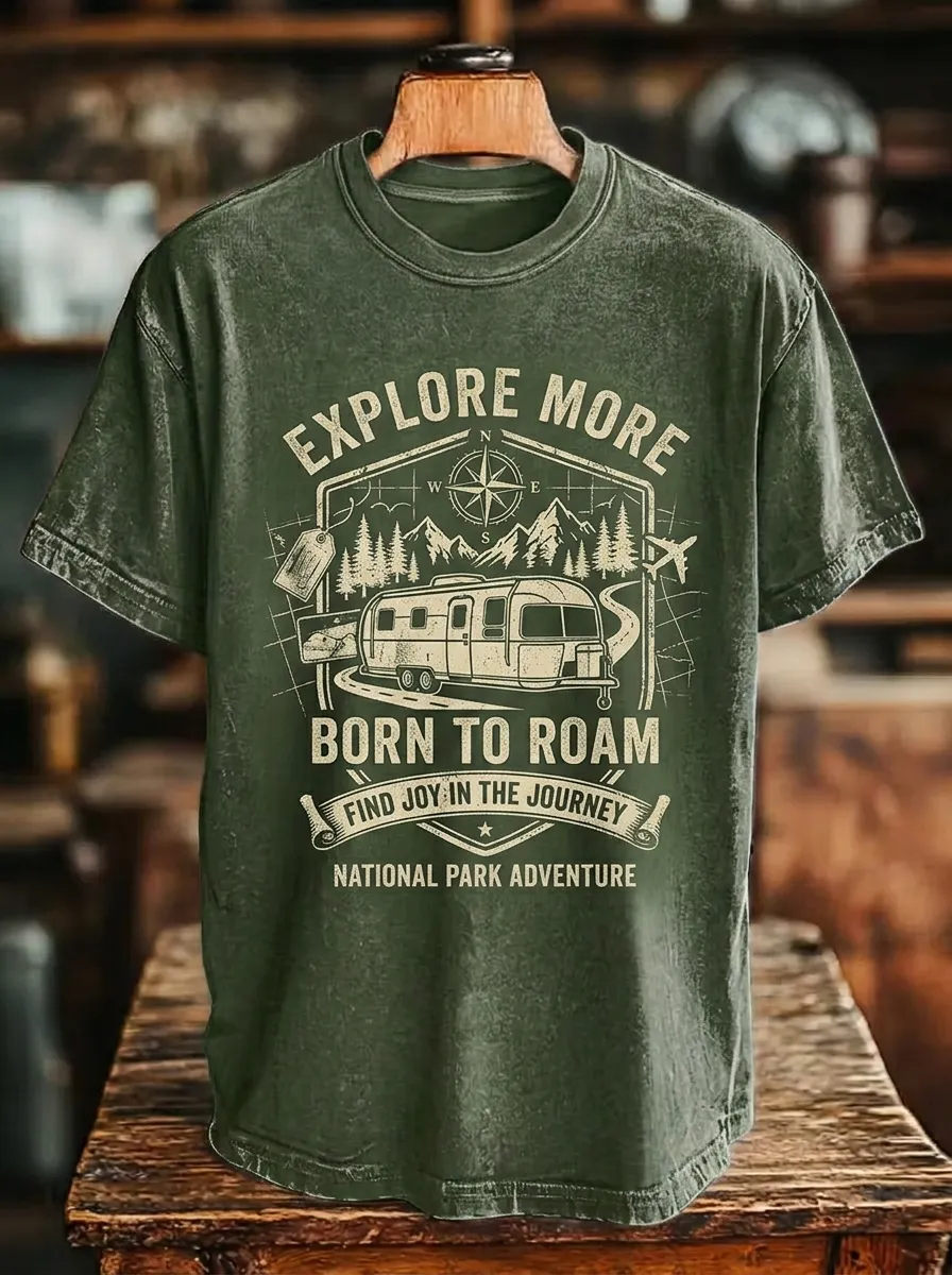 Unisex Camping Lover National Park Camper Van Printed T-shirt