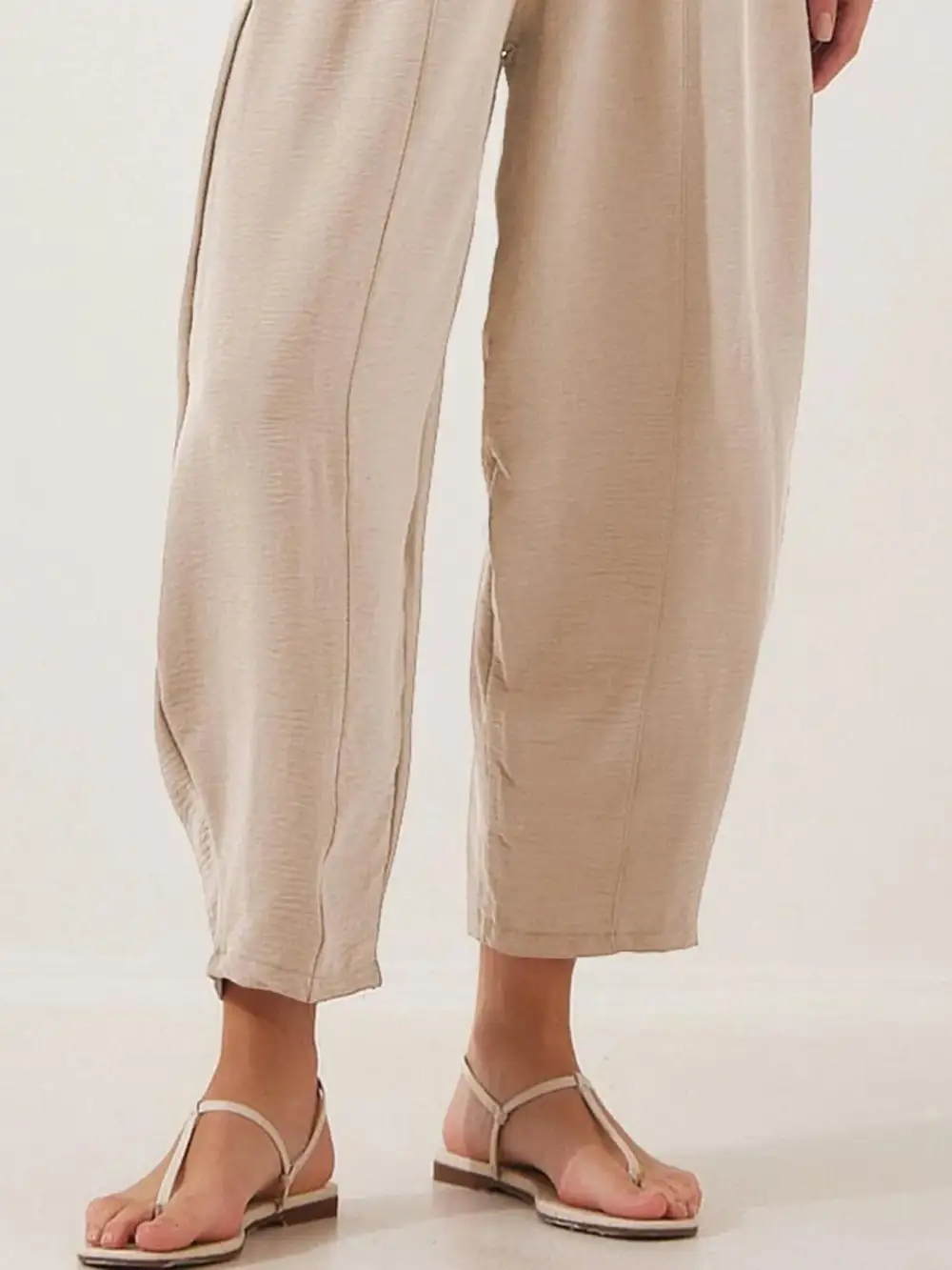 Full Size Drawstring Wide Leg Cropped Pants Plus Size