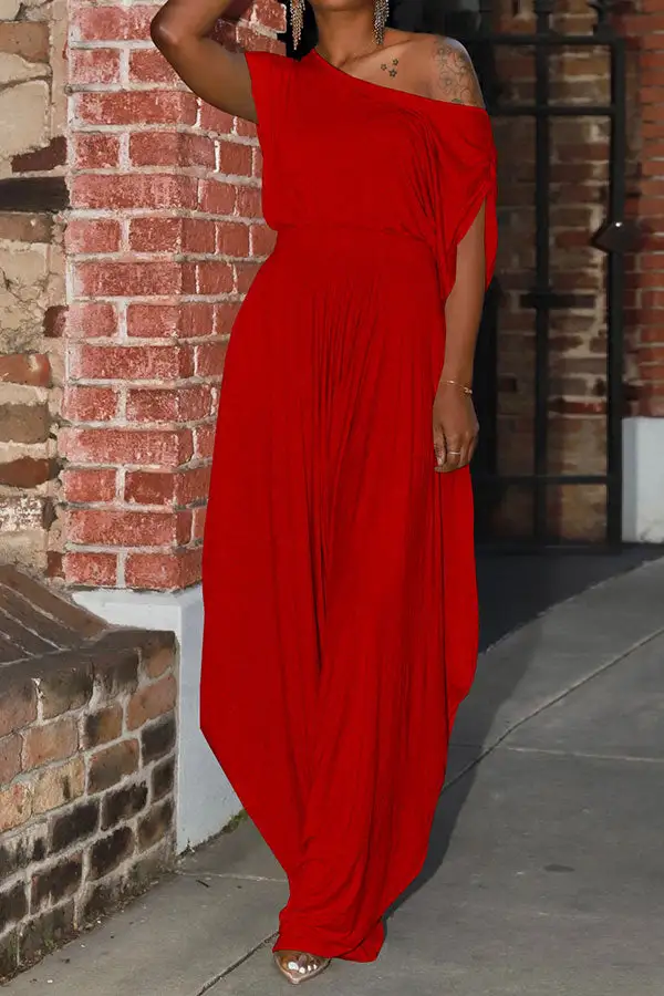 Solid Color Harem Asymmetric Neck Pant Set