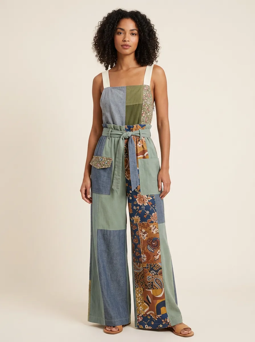 Boho Style Floral Paisley Patchwork Printed Jumpsuit