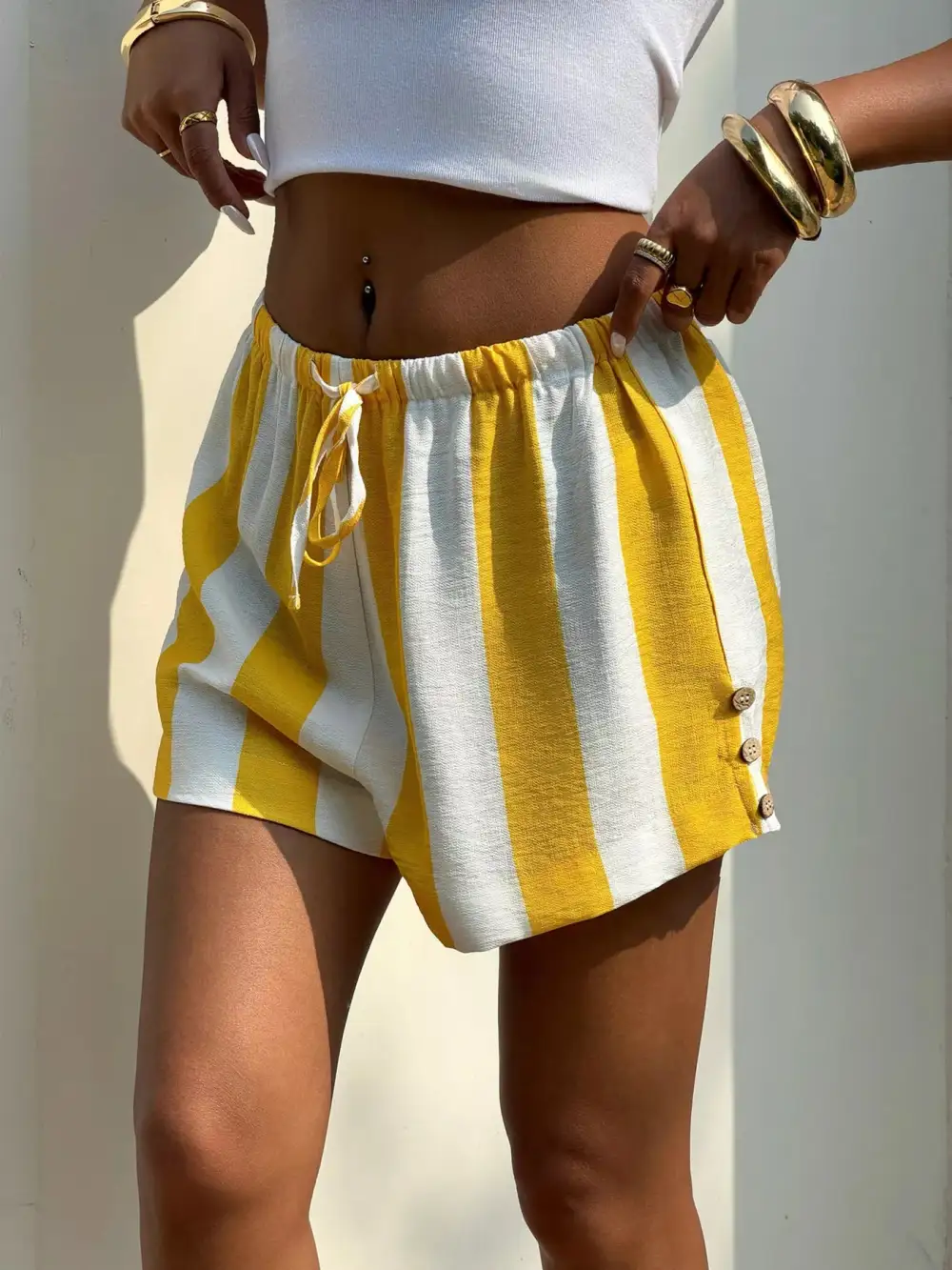 Drawstring Striped Casual Shorts