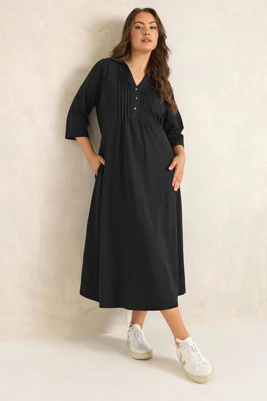 Black Henley Cotton Dress detail 1