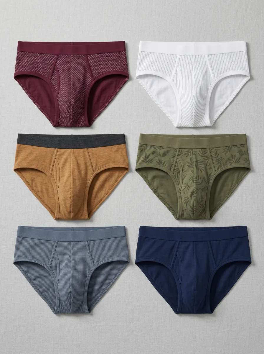 Men's Multi-Style Leaf Pattern Solid Ribbed Printed Briefs 6-Pack