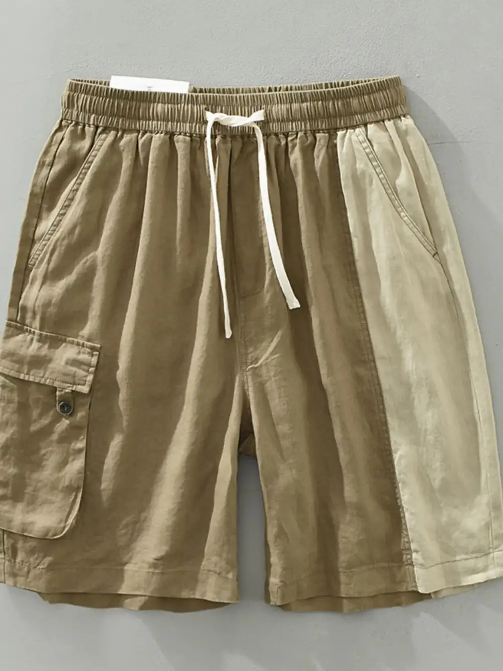 Elastic Waist Color Block Drawstring Pocket Detail Cargo Shorts