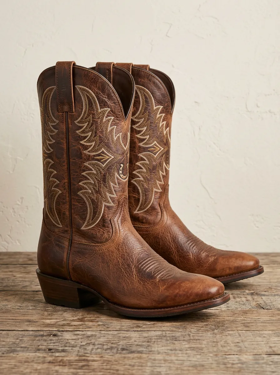 Country Road Horseshoe Embroidered Statement Unisex Western Cowboy Boots
